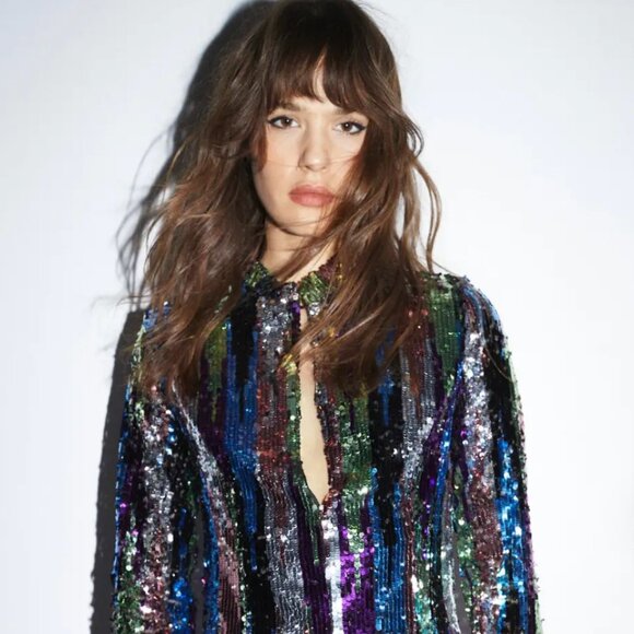 Nasty Gal Vibrant Sequin Party Dress Size 12 NWT Long Sleeves, Keyhole Neckline - Picture 1 of 8